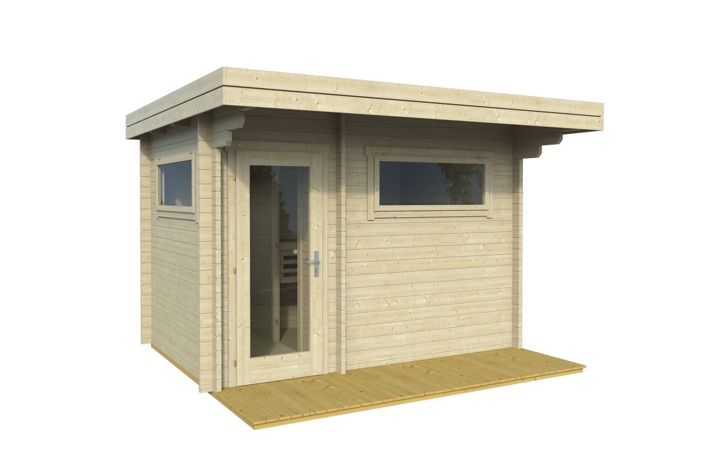 Timo 320 flat-roof sauna cabin, cut-out elevation