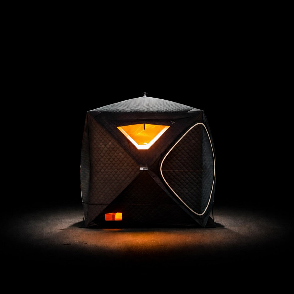 Pop up gas sauna tent in a UK garden