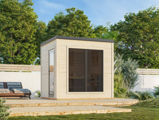 Kivi 250 sauna house in a garden