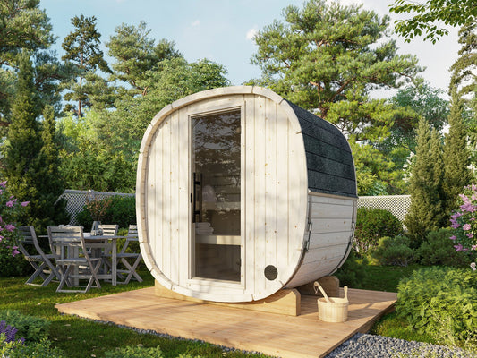 Koda 130 compact garden sauna in Nordic spruce