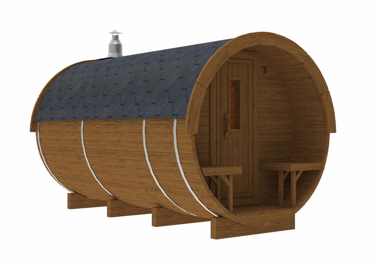 Holvi 450 with covered terrace and stainless steel bands