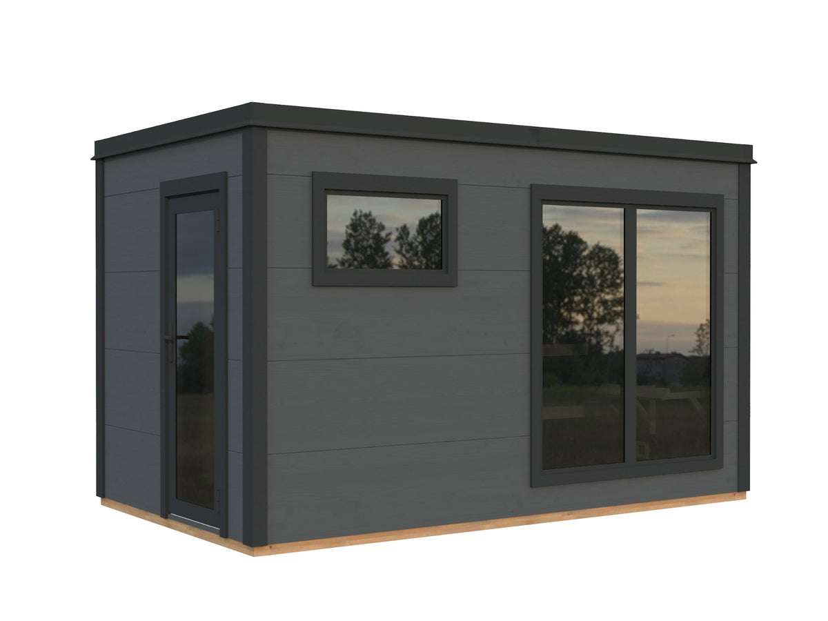Kivi 390 sauna house, factory painted dark grey with anthracite trim