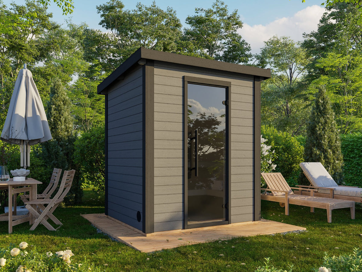 Udu 180 garden sauna, factory painted dark grey with anthracite trim