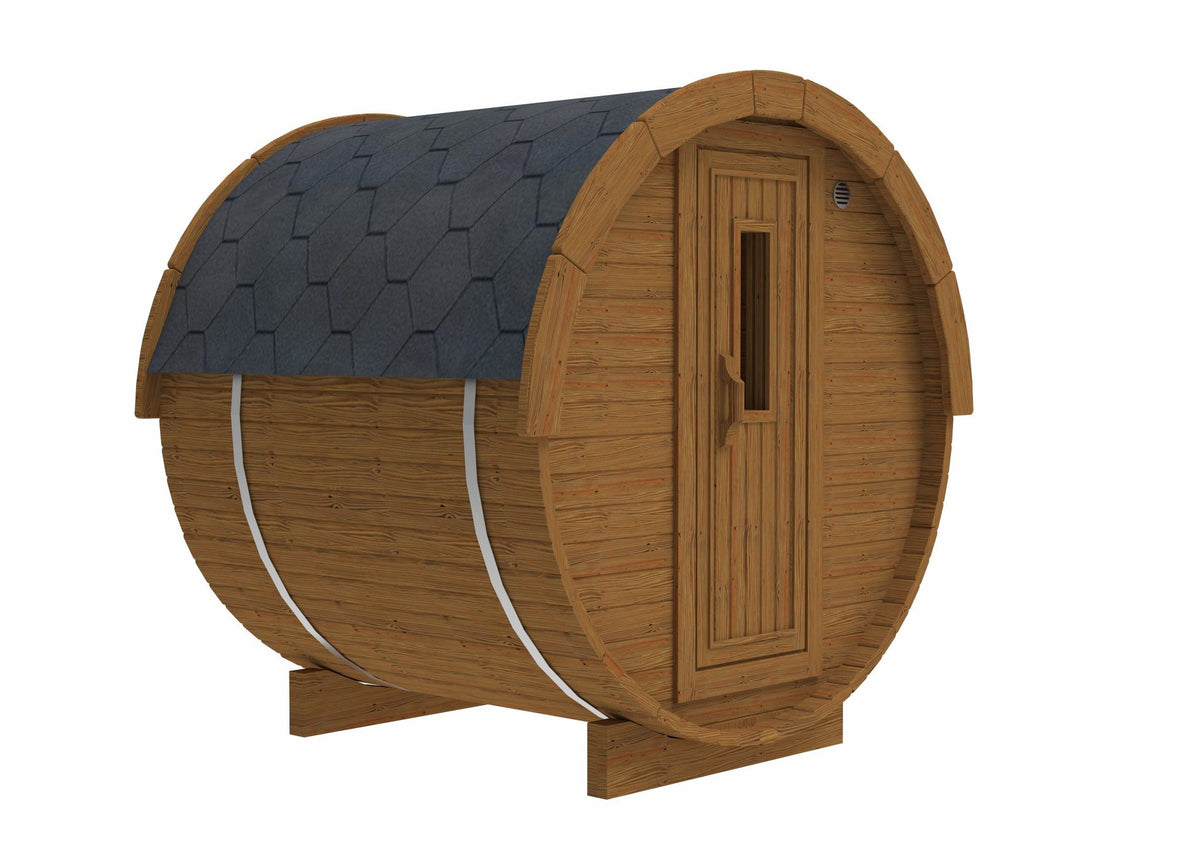Holvi 170 with stainless steel bands and black shingle roof