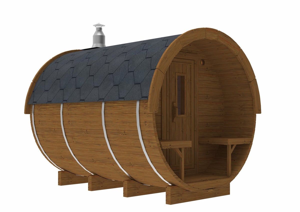 Holvi 300 Compact with covered terrace and stainless steel bands