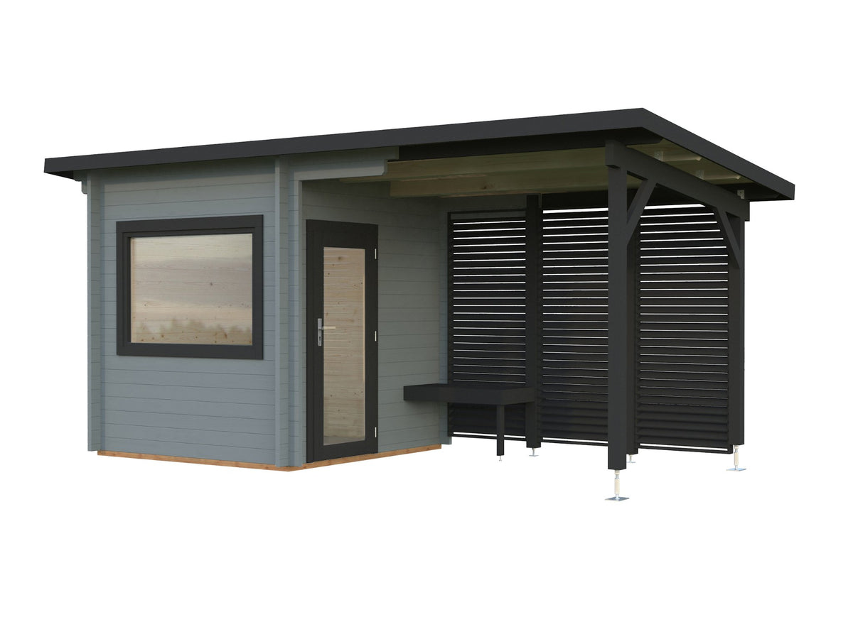 Leil 510 Canopy sauna, factory painted light grey with anthracite trim