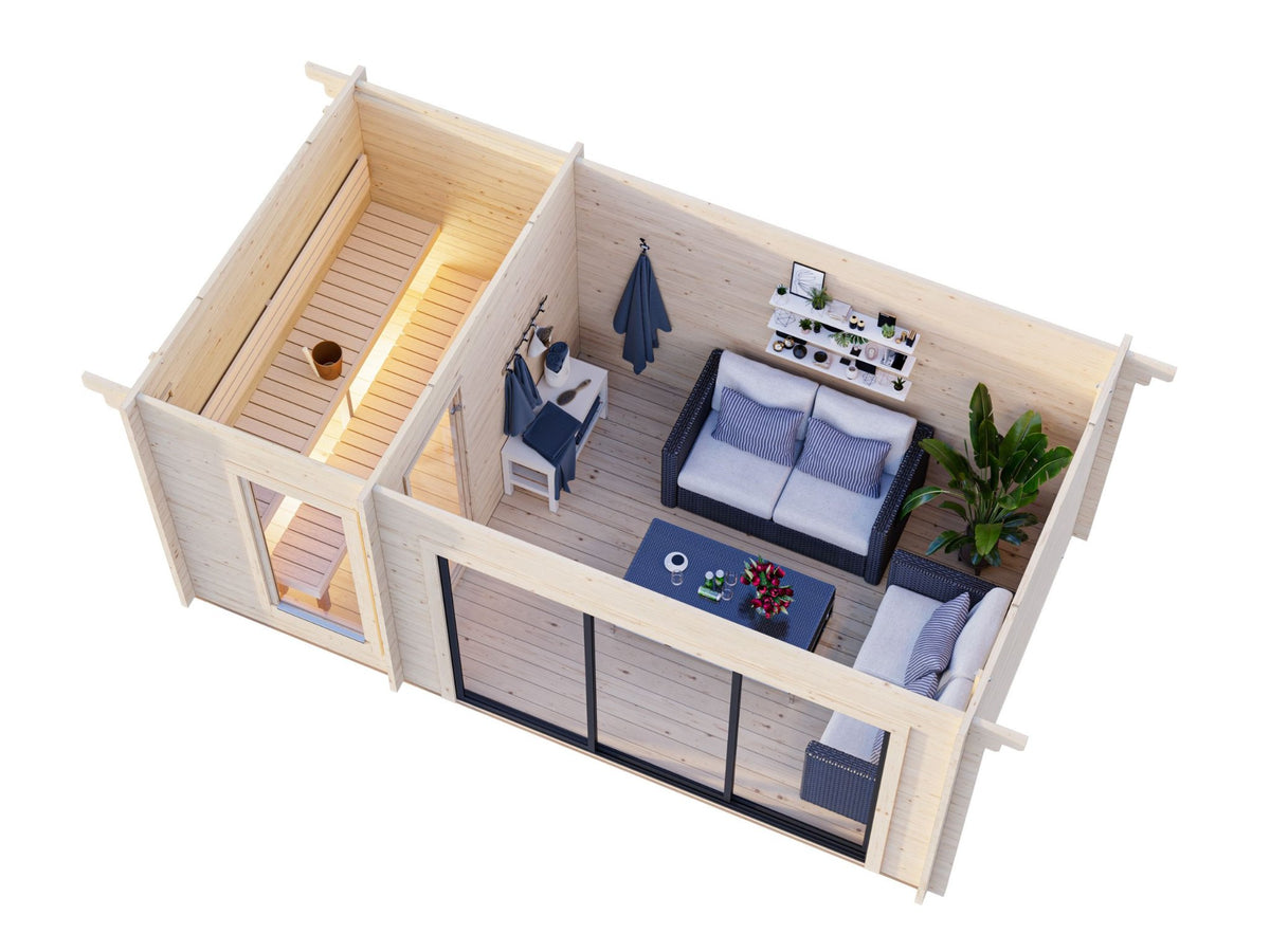 Leil 520 Slide cutaway showing sauna and garden room