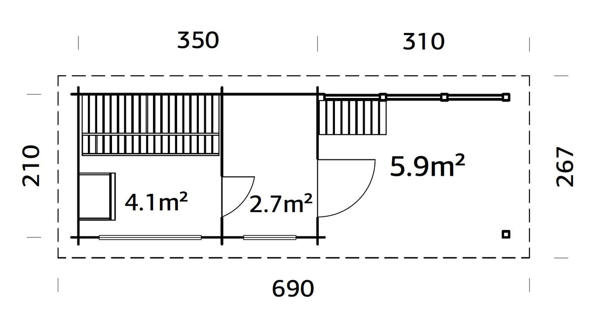 Leil 650 Canopy sauna dimensions