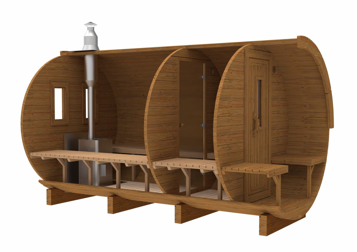 Holvi 400 cutaway side view shown with a wood fired stove