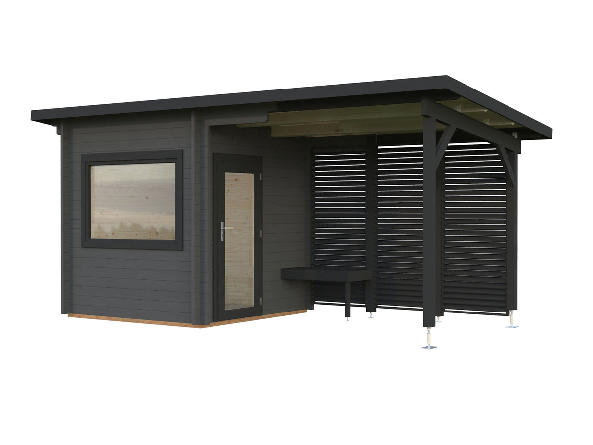 Leil 510 Canopy sauna, factory painted dark grey with anthracite trim