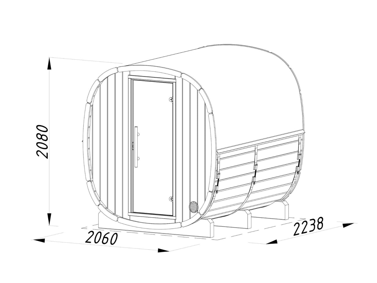 Koda 220 sauna dimensions from four sides