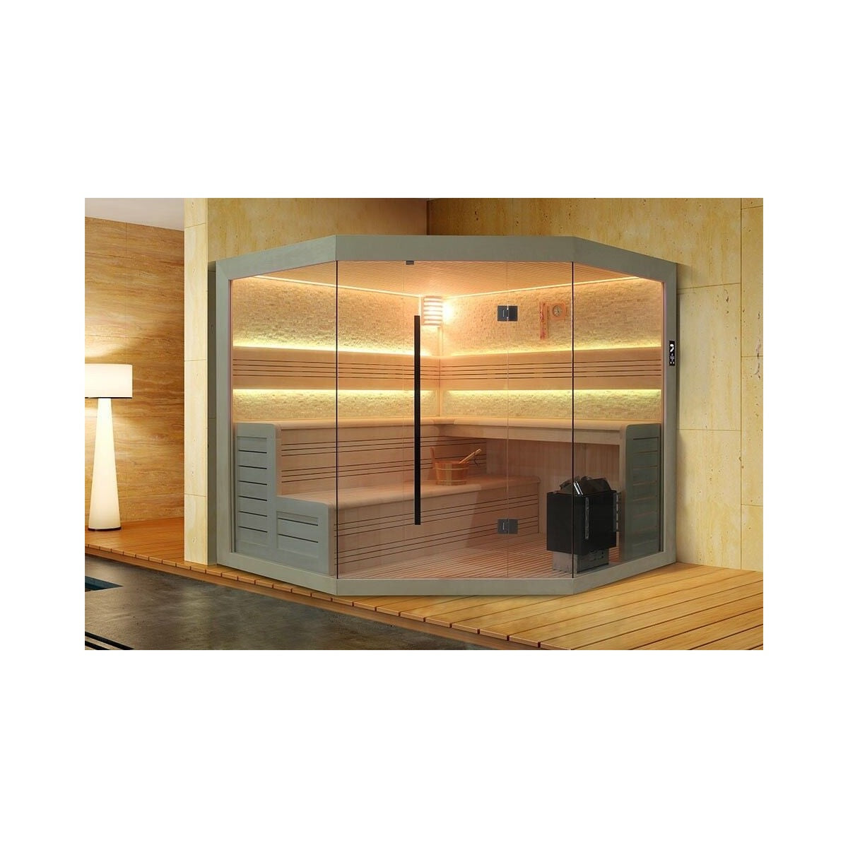 Marriott 220 Outdoor Sauna (White Stone) – 4 Person | Steam & Oak