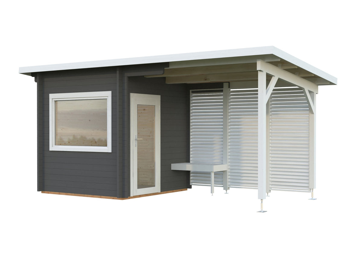 Leil 510 Canopy sauna, factory painted dark grey with white trim