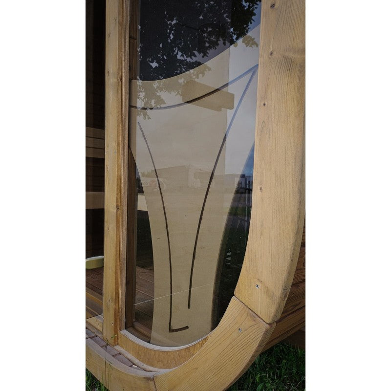 Toughened glass panel detail on the 1.6m Cube Sauna front