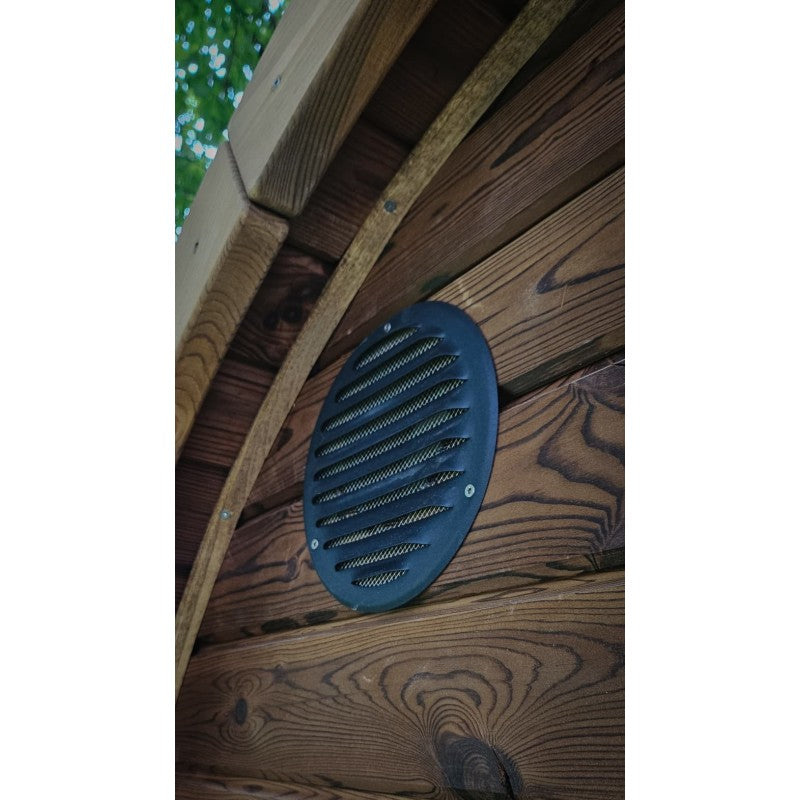 Ventilation grille on the thermowood exterior of the 1.6m Cube Sauna
