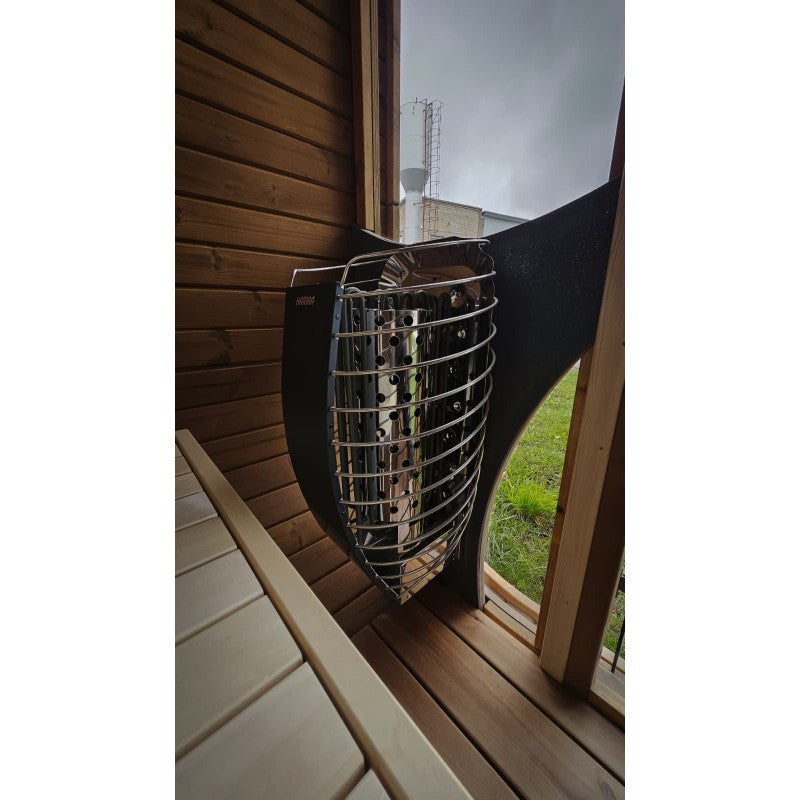 Harvia electric sauna heater fitted inside the 1.6m Cube Sauna