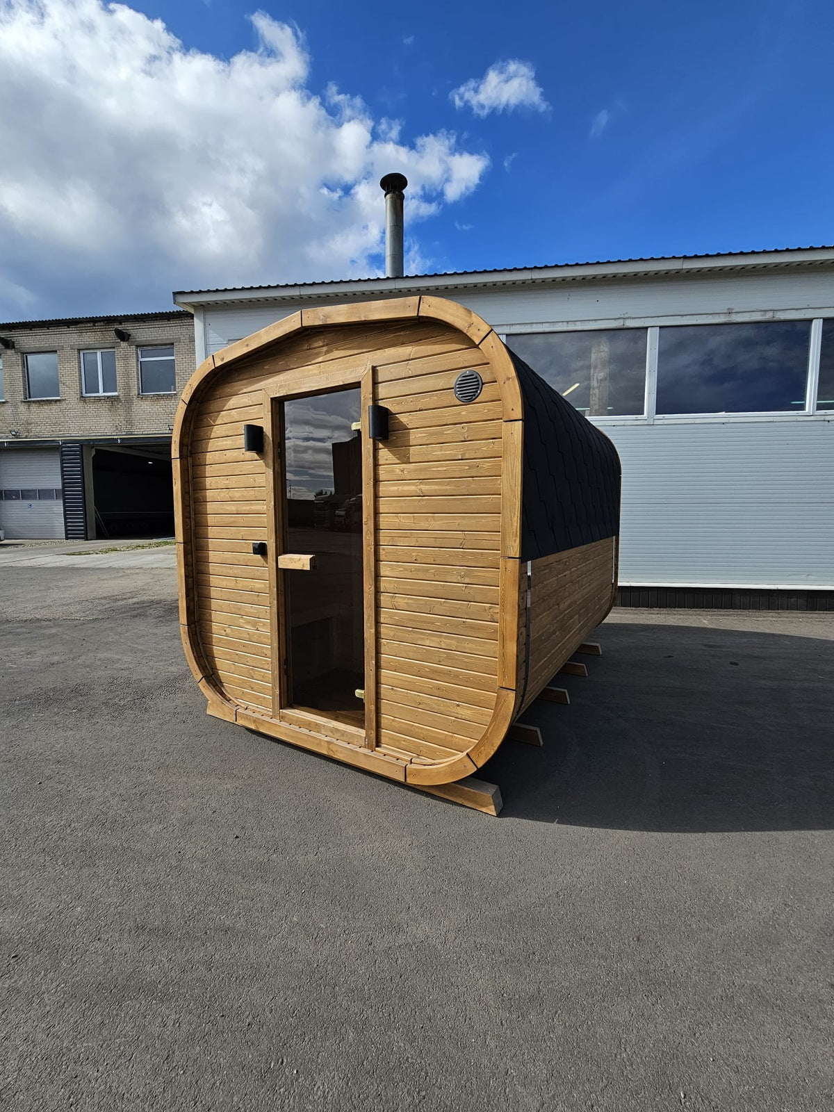 Cube Sauna 2m compact exterior showing the rounded cube silhouette