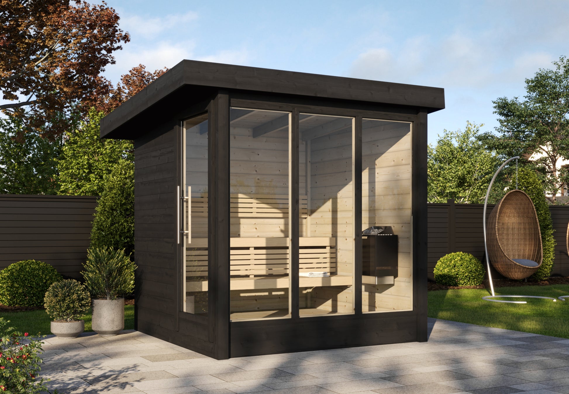 Honka 215 sauna cabin, alternative garden view