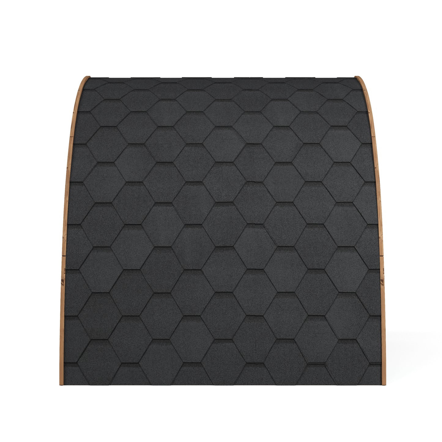 Kelo 220 sauna pod rear elevation with shingles carried down to ground level