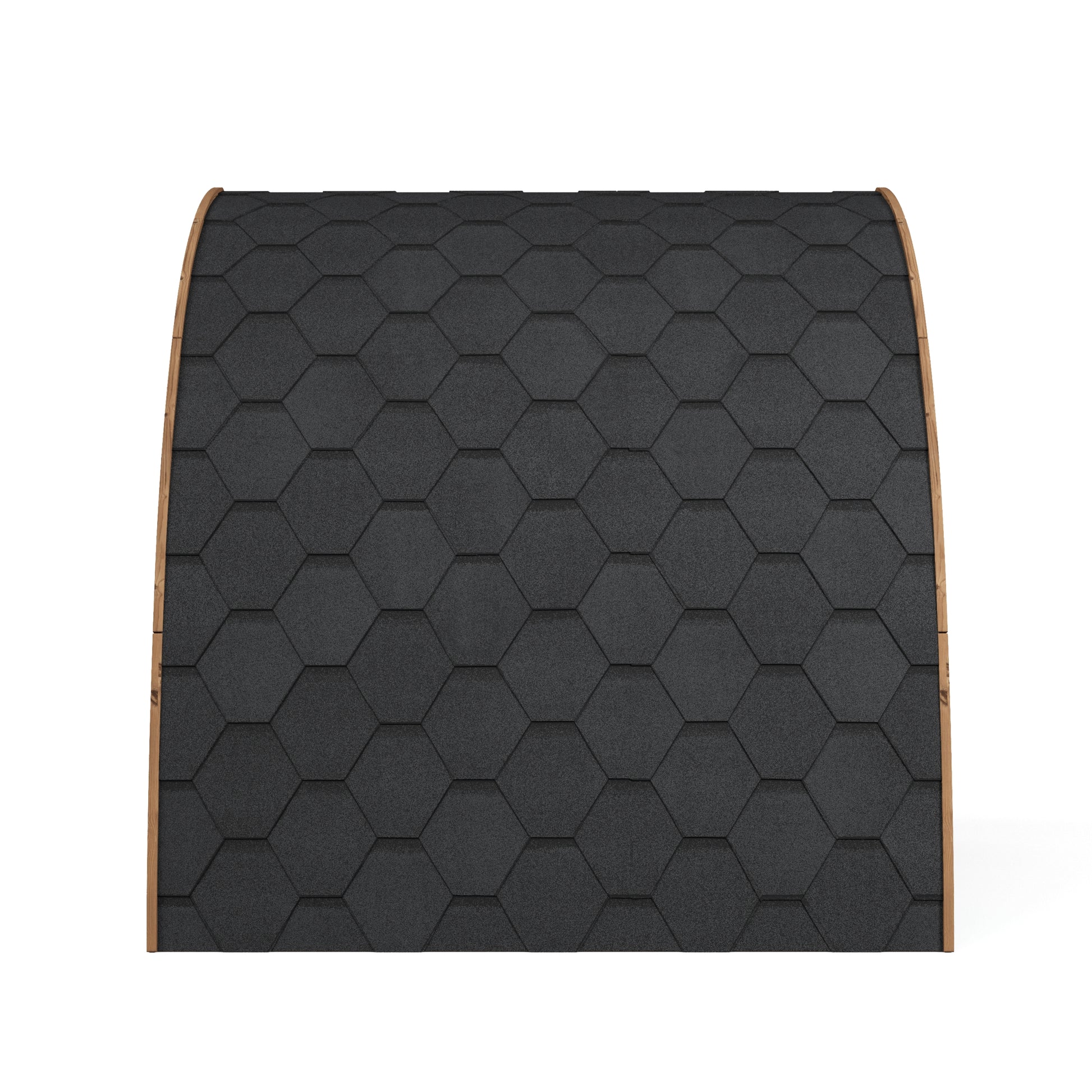 Kelo 220 sauna pod rear elevation with shingles carried down to ground level