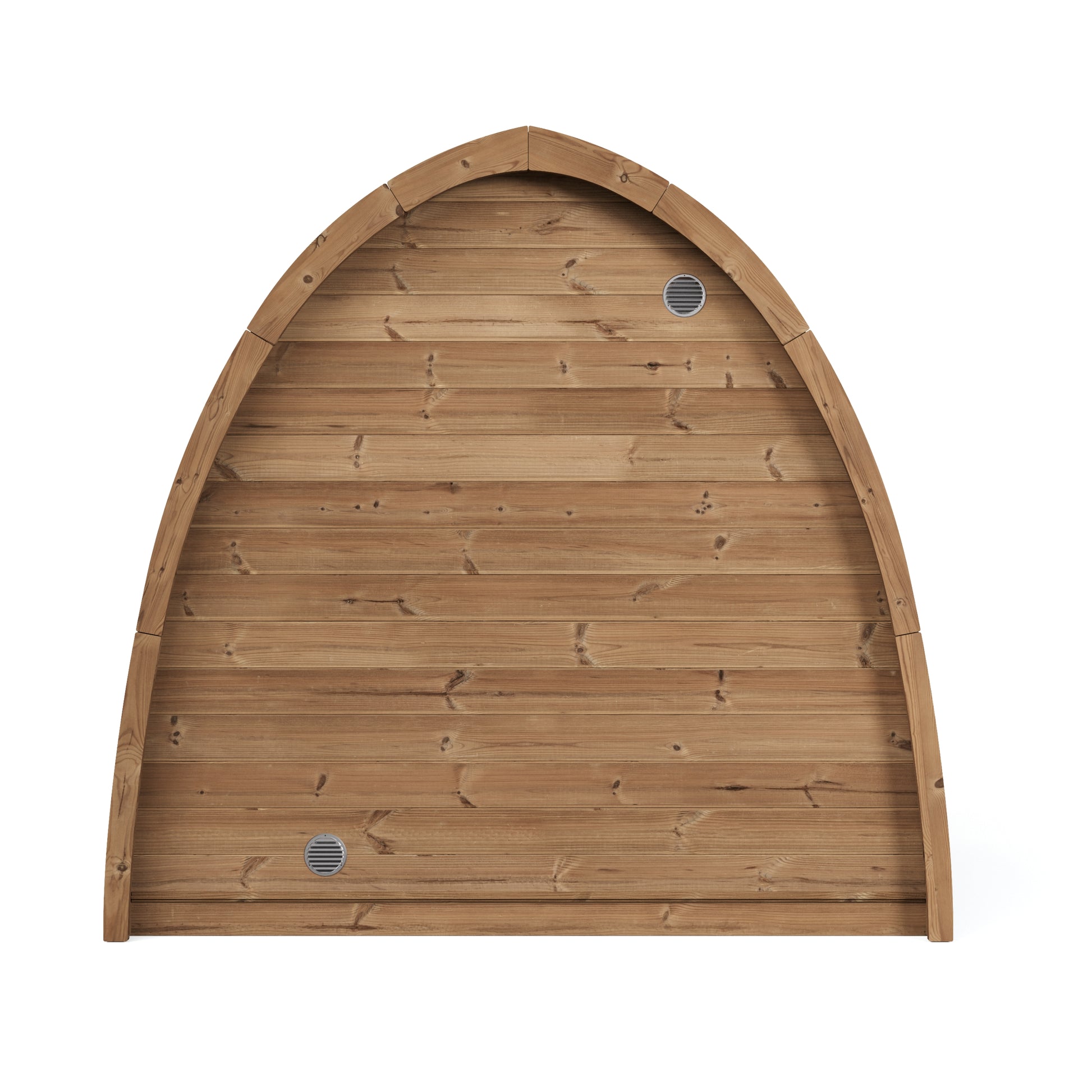 Kelo 220 sauna pod side elevation showing the shingled arch