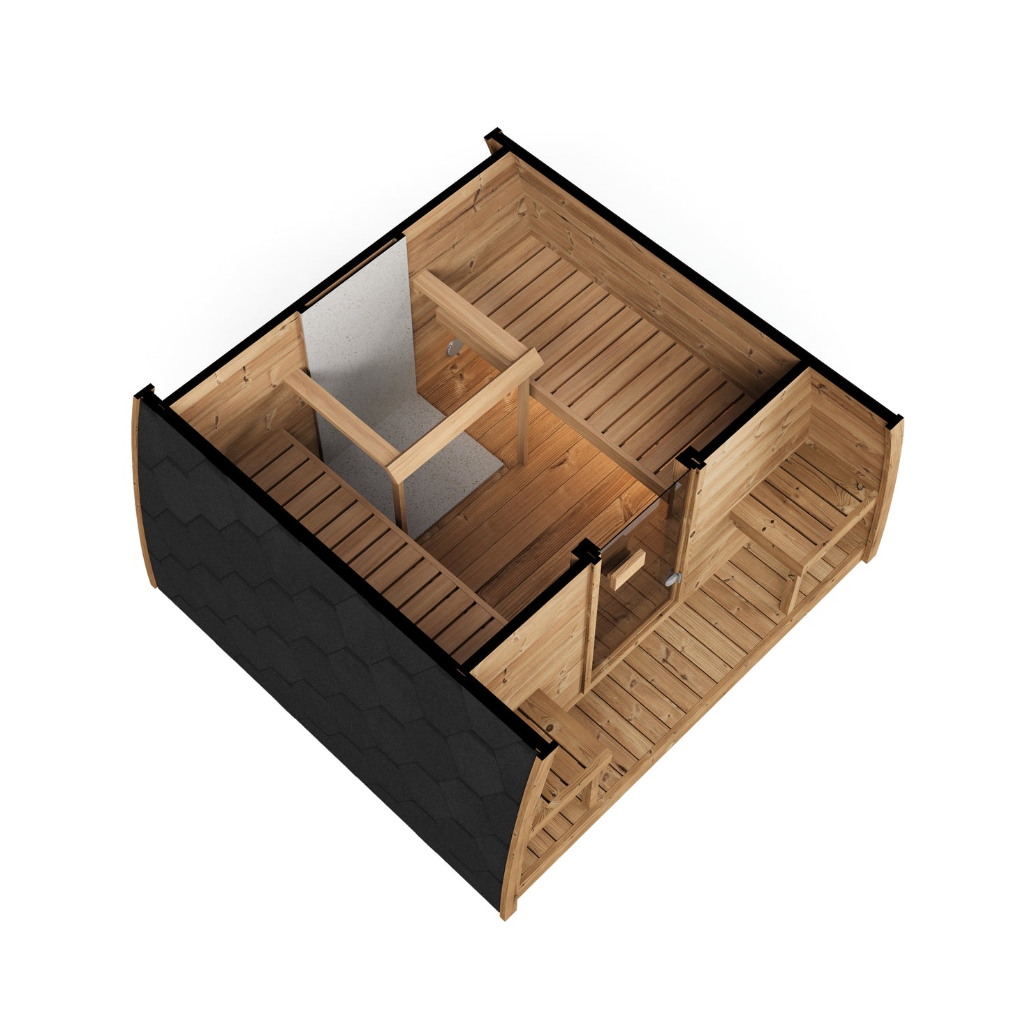 Kelo 220 sauna pod interior layout seen from above