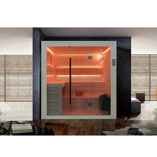 Slate 200 Indoor Sauna (White Stone) – 5 Person | Steam & Oak
