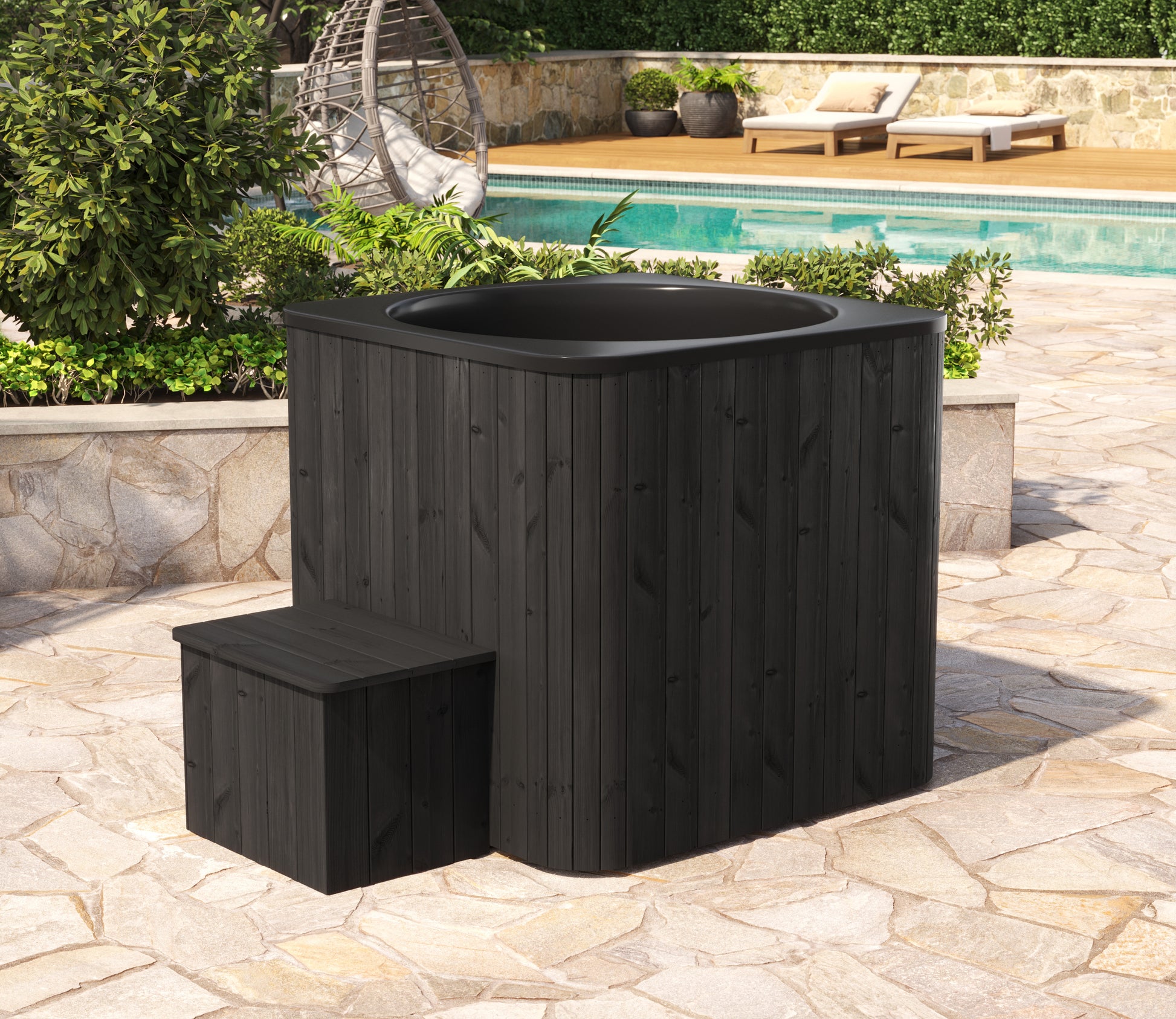 Halla Cube ice bath with chiller, alternative garden view