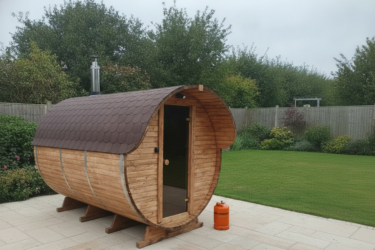 & Gas Barrel Sauna 3m Canopy + Anteroom