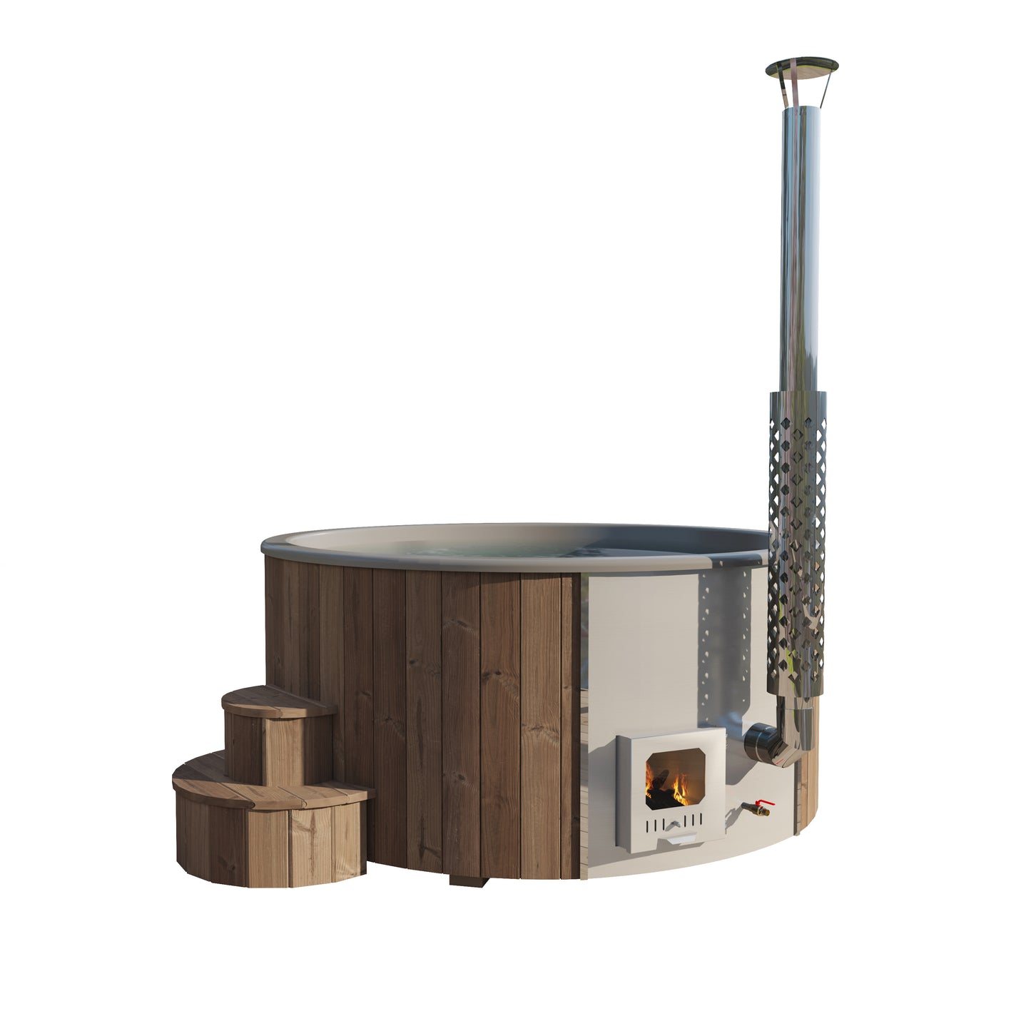 Hehku 1150 wood-fired hot tub, natural finish, cut-out view