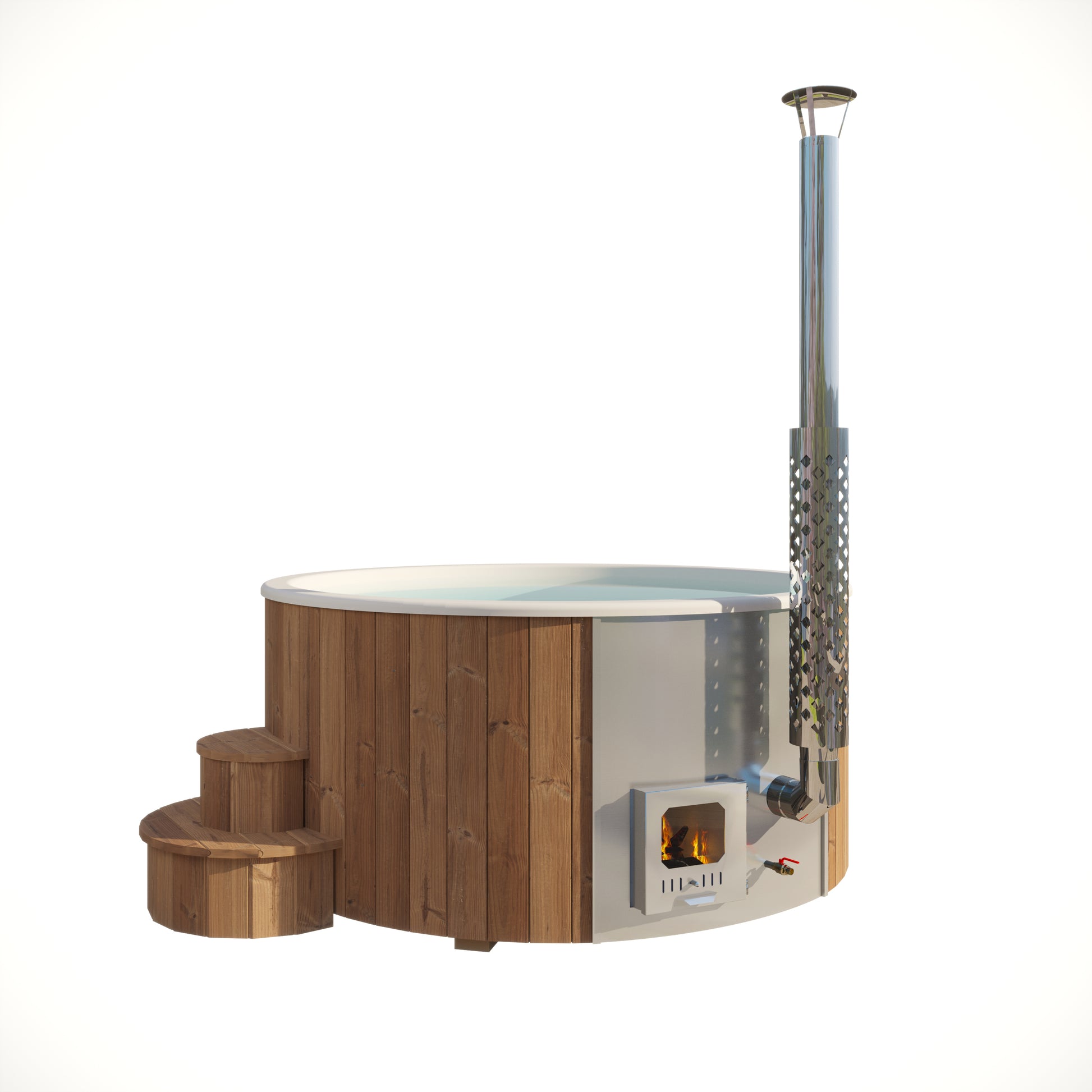 Hehku 1150 wood-fired hot tub, thermowood, cut-out view