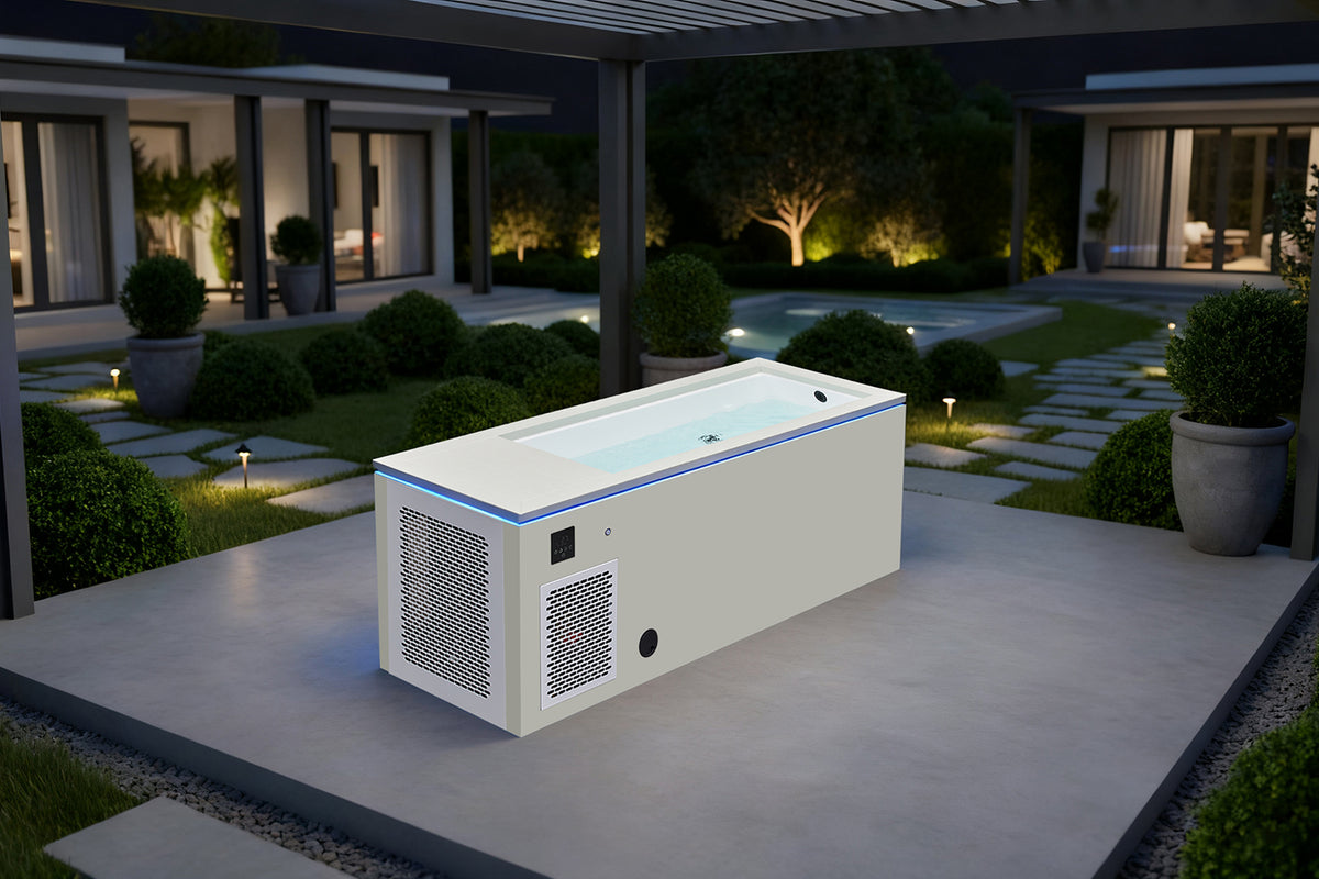 Absolute Zero outdoor ice bath installed in a garden setting