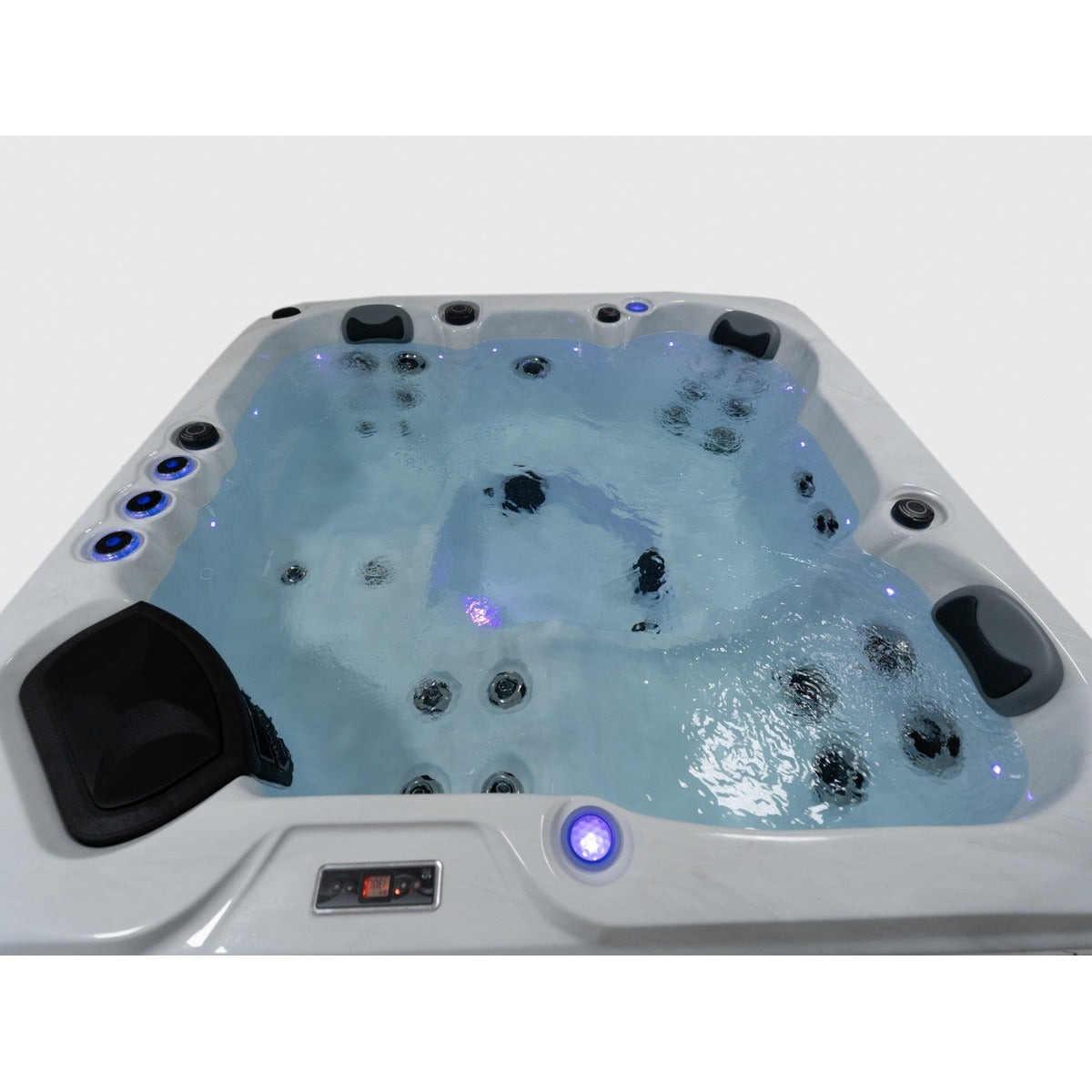 Elysium Dual 7 Plug & Play Hot Tub — 5 Person with Dual Loungers | Steam & Oak