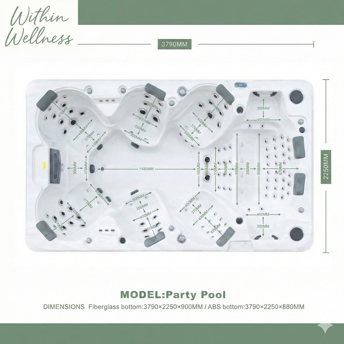 Party Pool 9 Spa Pool — 9 Person 40A Social Spa Pool | Steam & Oak