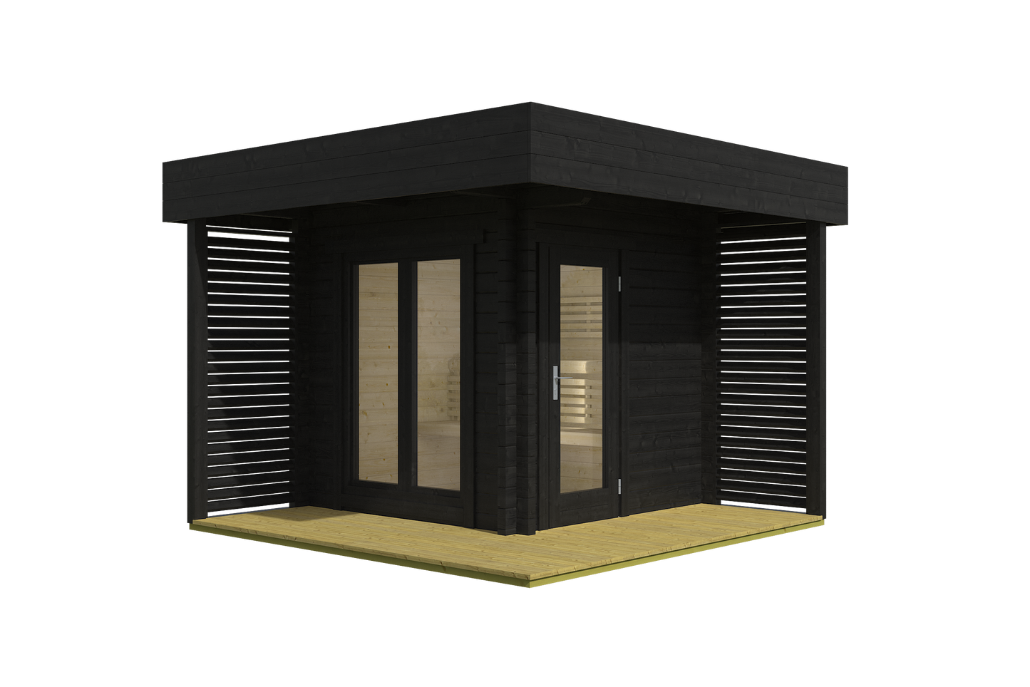 Honka 200 sauna cabin in black, cut-out elevation