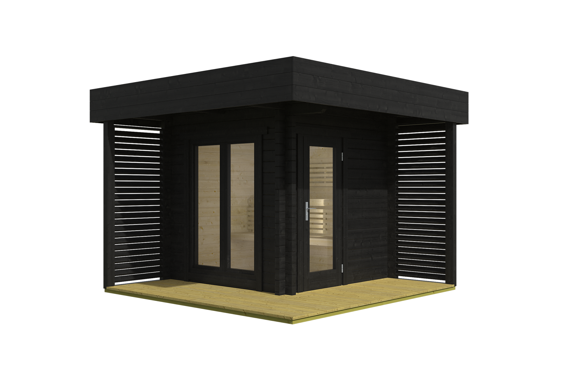 Honka 200 sauna cabin in black, cut-out elevation