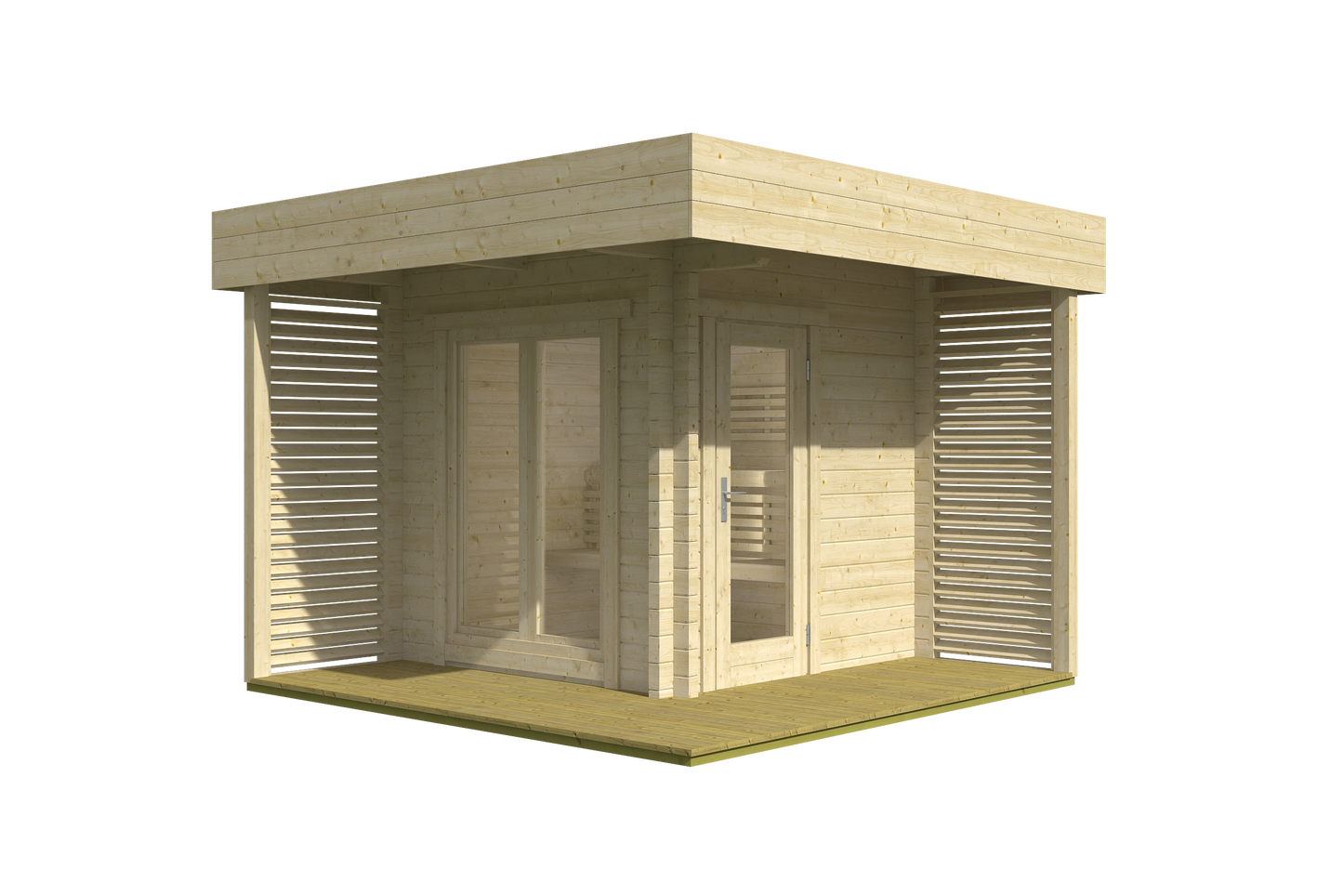 Honka 200 sauna cabin in natural spruce, front elevation