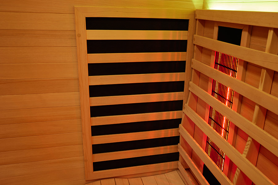 Detail of the sauna bench slats and timber frame