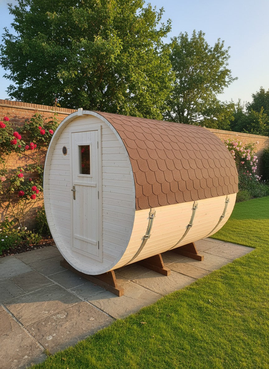 Steam & Oak Barrel Sauna 2.4m with Porch
