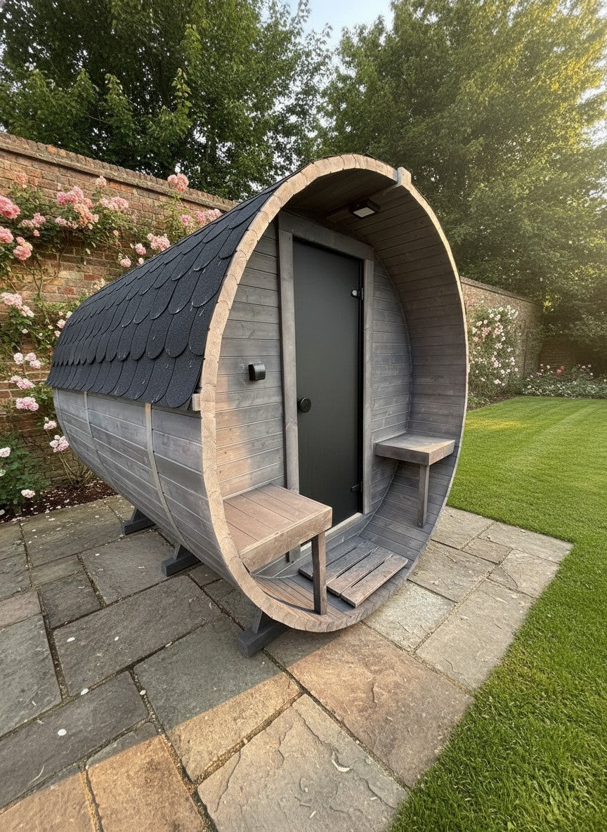 Steam & Oak Barrel Sauna 2.4m with Porch
