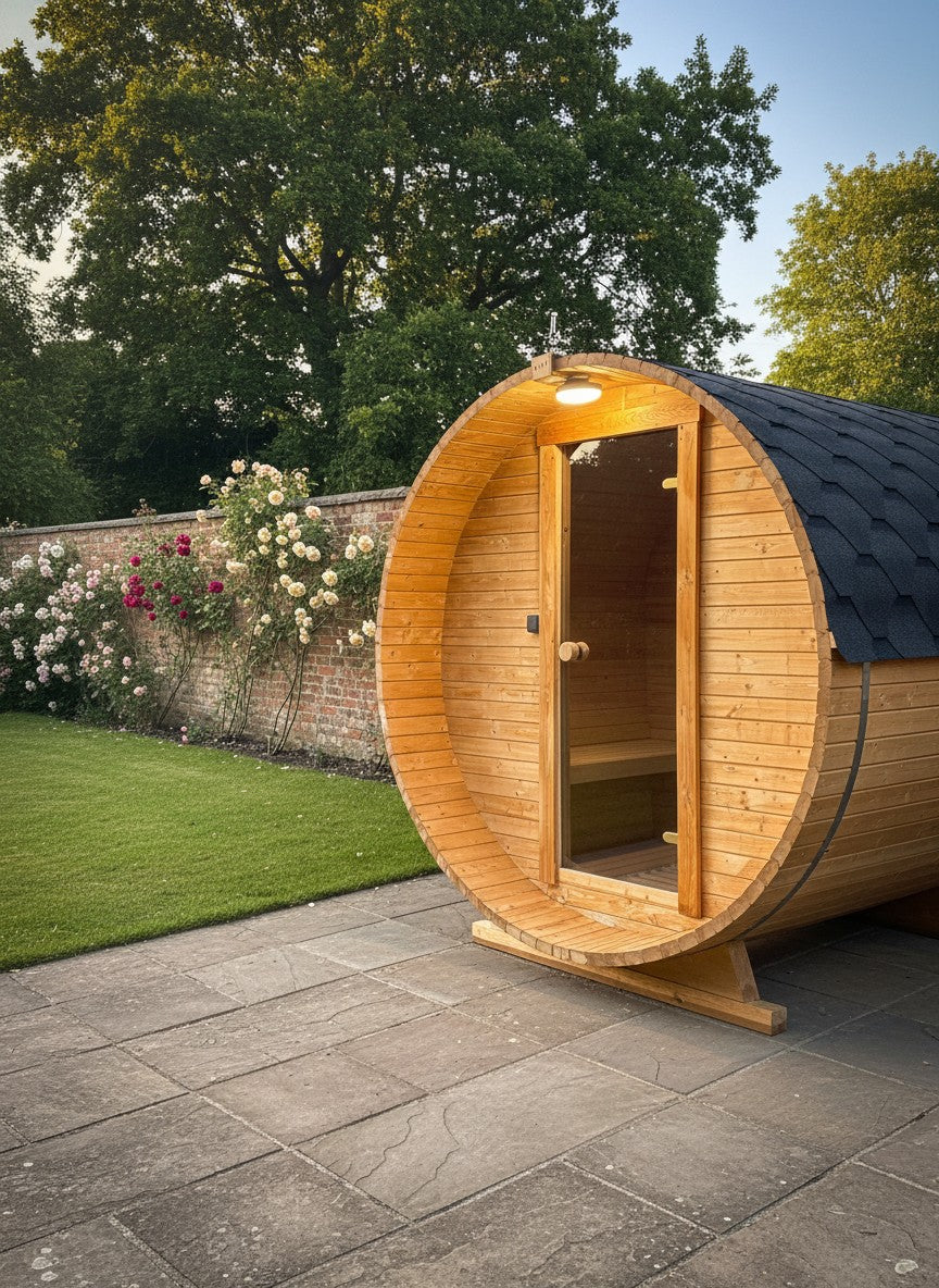Steam & Oak Barrel Sauna 2.4m with Porch