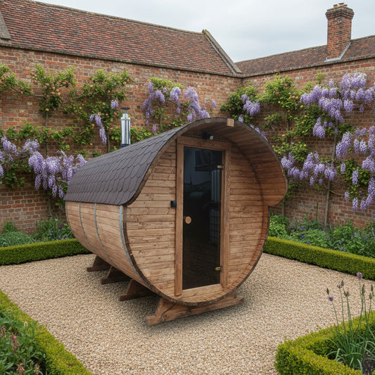 Steam & Oak Gas Barrel Sauna 3m with Anteroom (Electric or Wood-Fired)