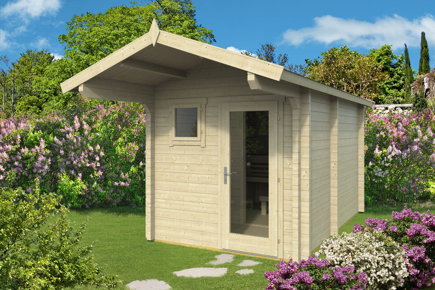 Steam & Oak Eero 367 sauna cabin in 70 mm solid log with pitched roof