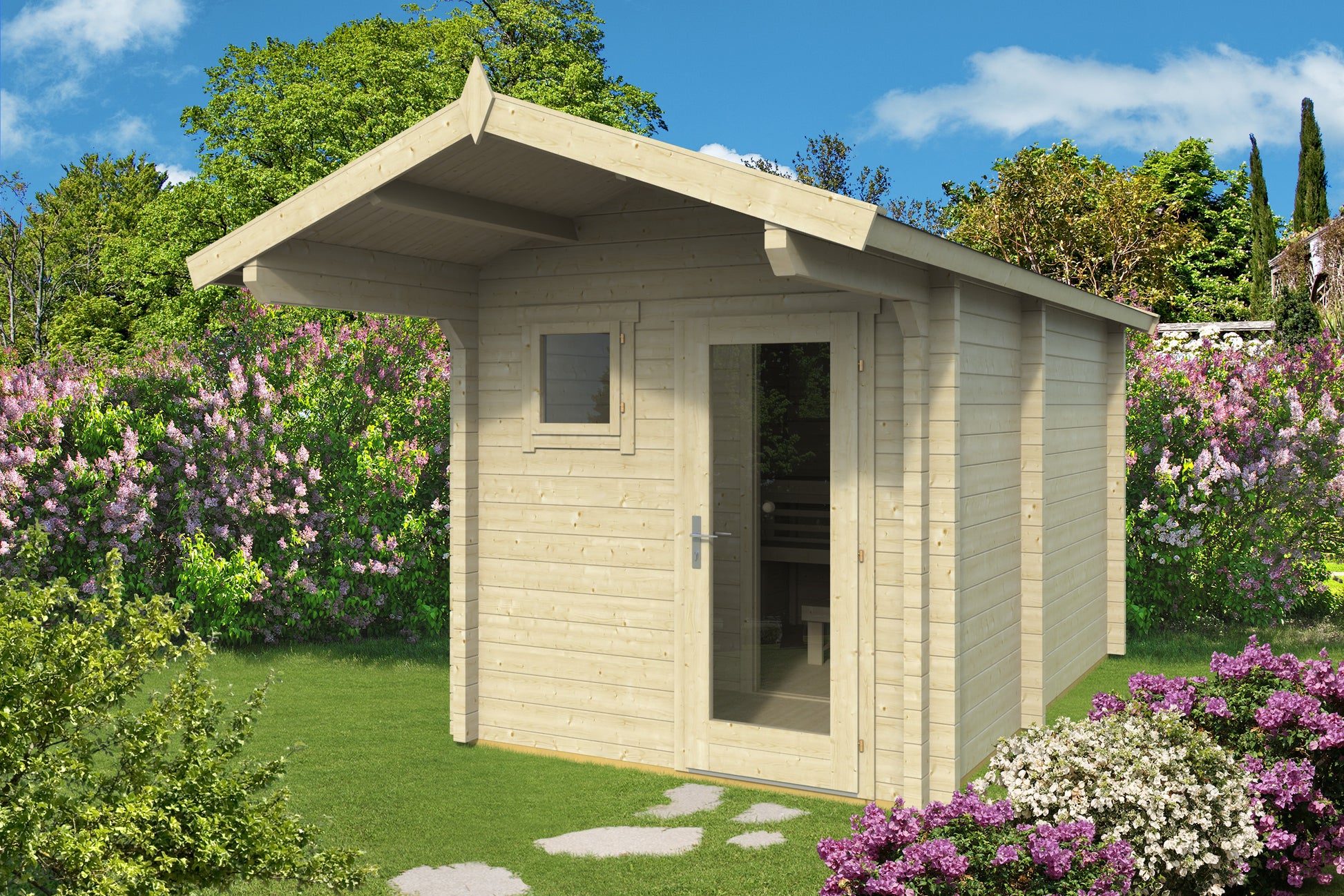 Steam & Oak Eero 367 sauna cabin in 70 mm solid log with pitched roof
