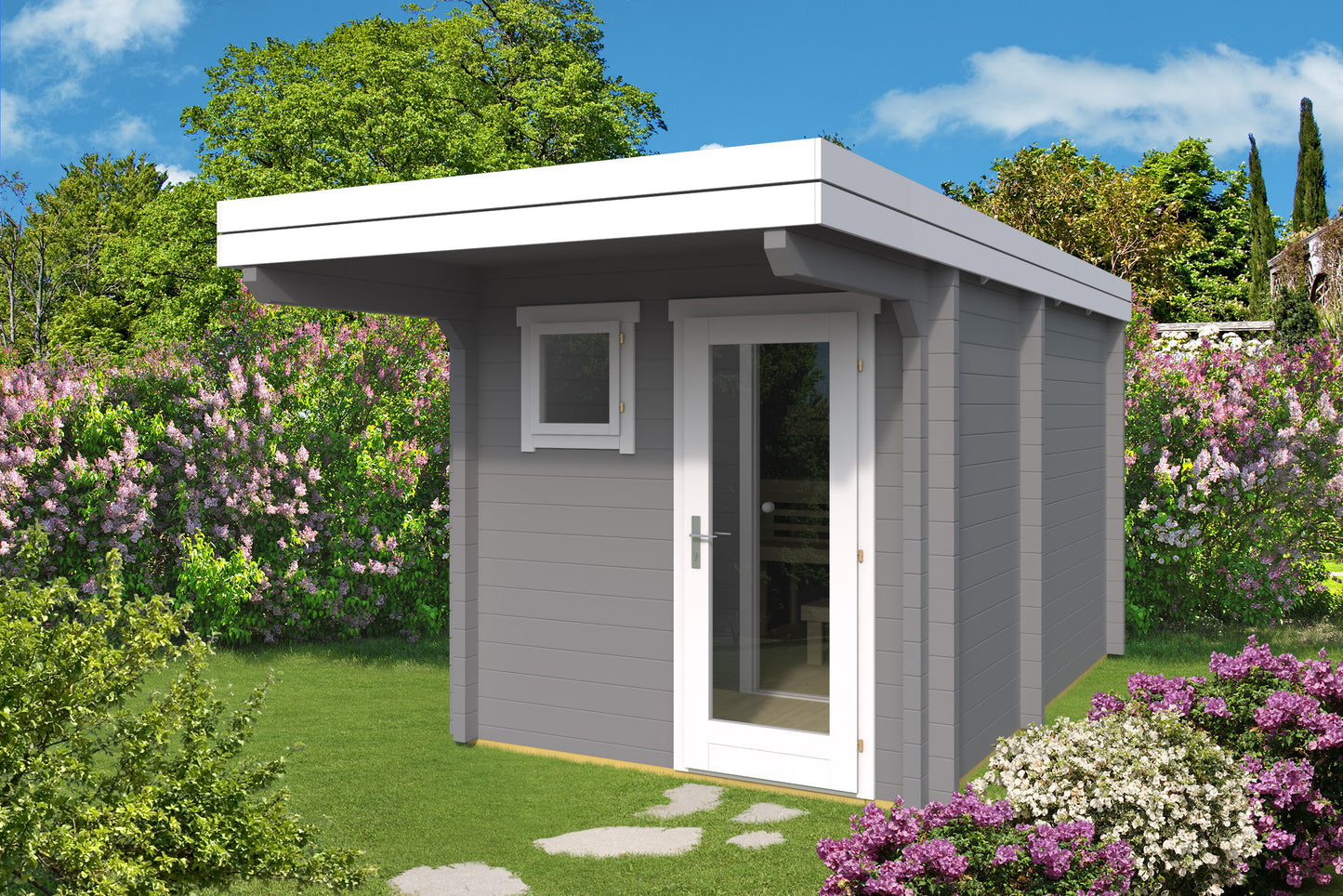 Eero 367 sauna cabin with the flat roof option, painted finish