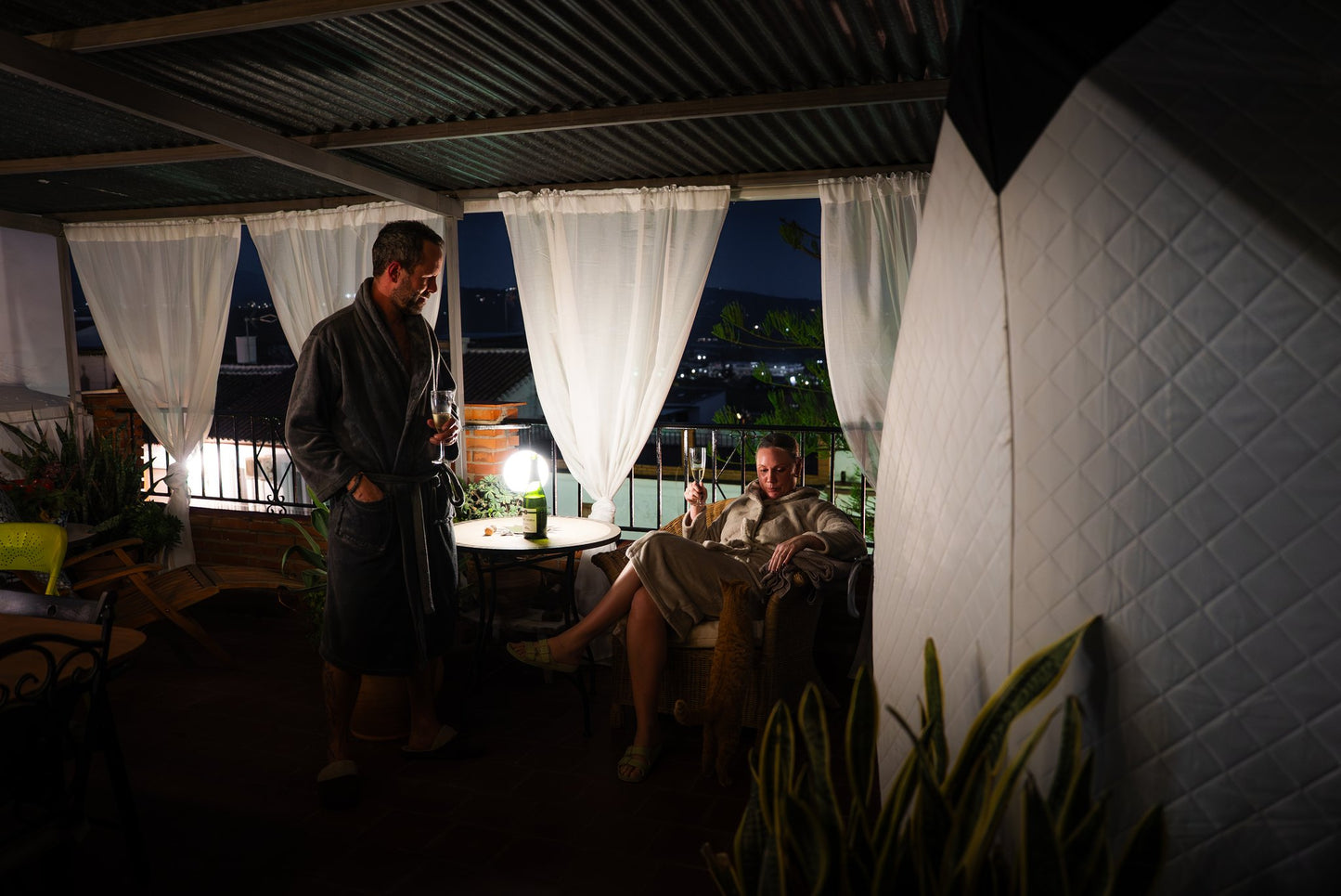 People enjoying a FinSteam portable gas sauna outdoors