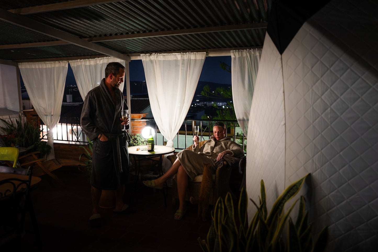 People enjoying a FinSteam portable gas sauna outdoors