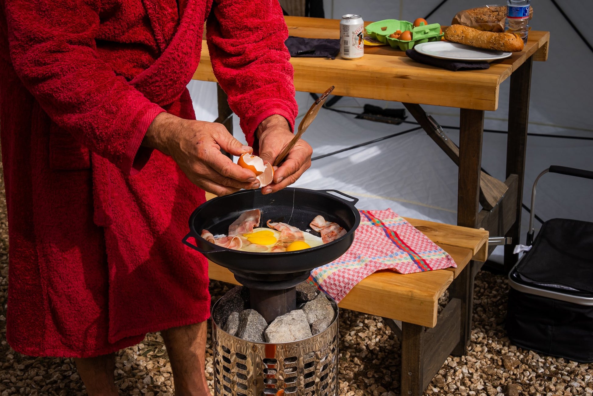 People enjoying a FinSteam portable gas sauna outdoors