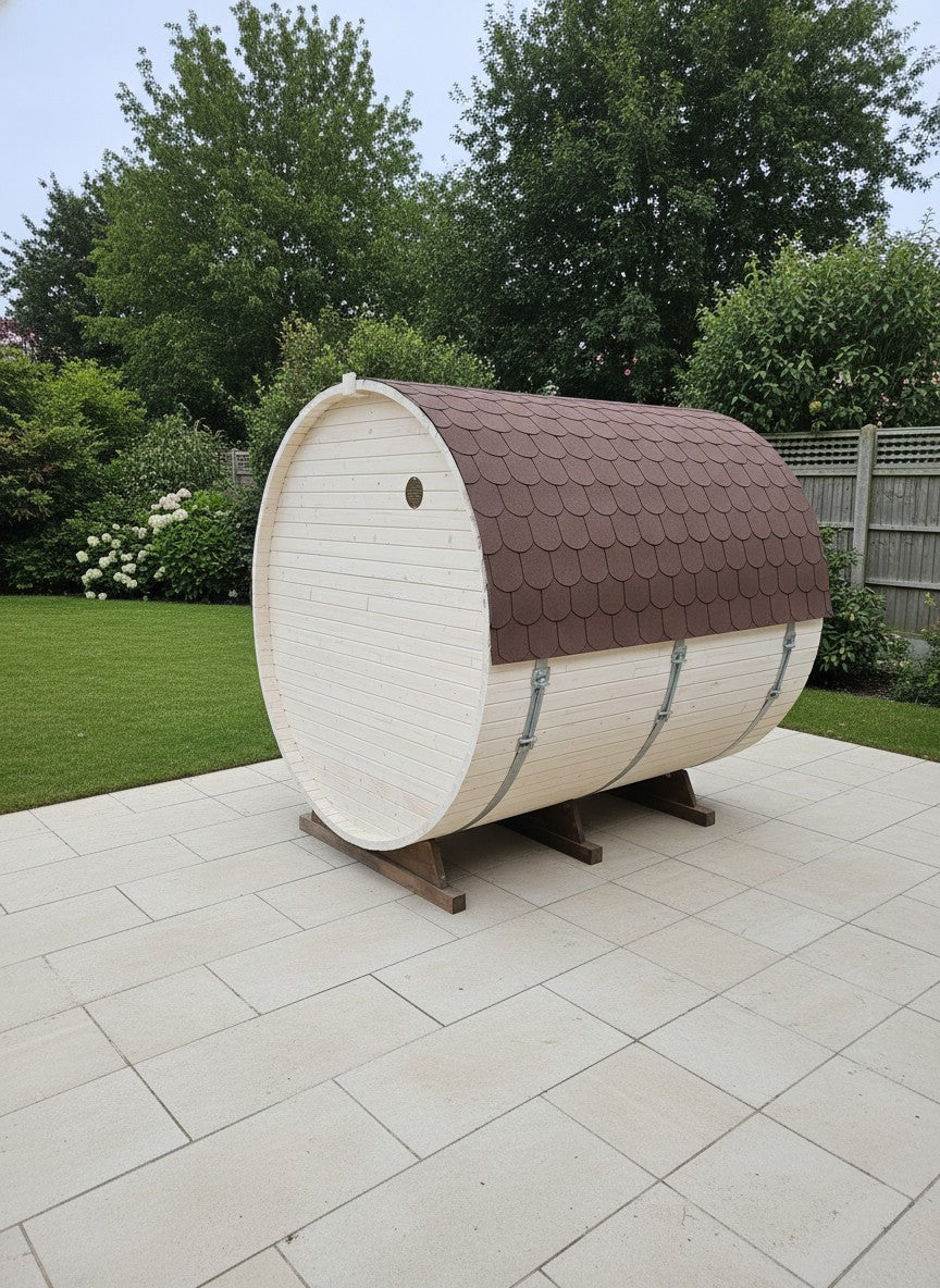 Steam & Oak Barrel Sauna 2.4m with Porch