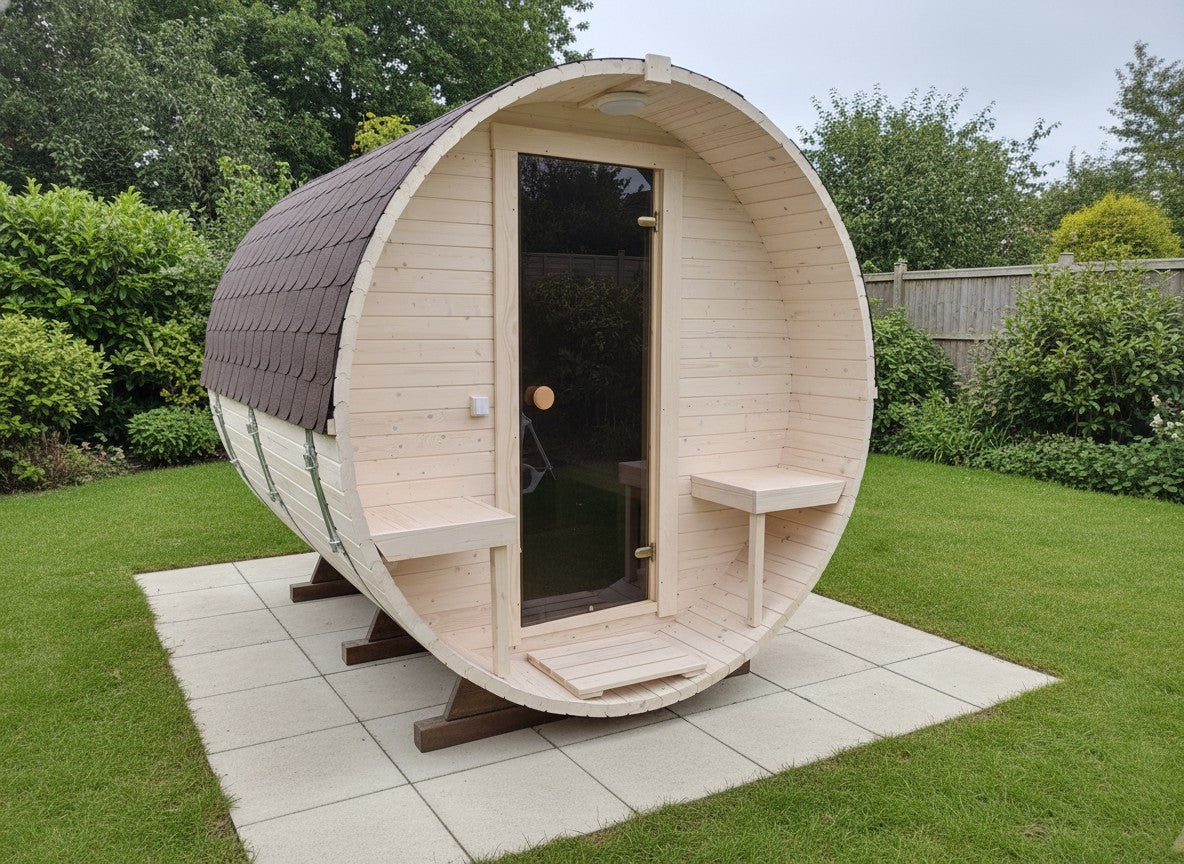 Steam & Oak Barrel Sauna 2.4m with Porch